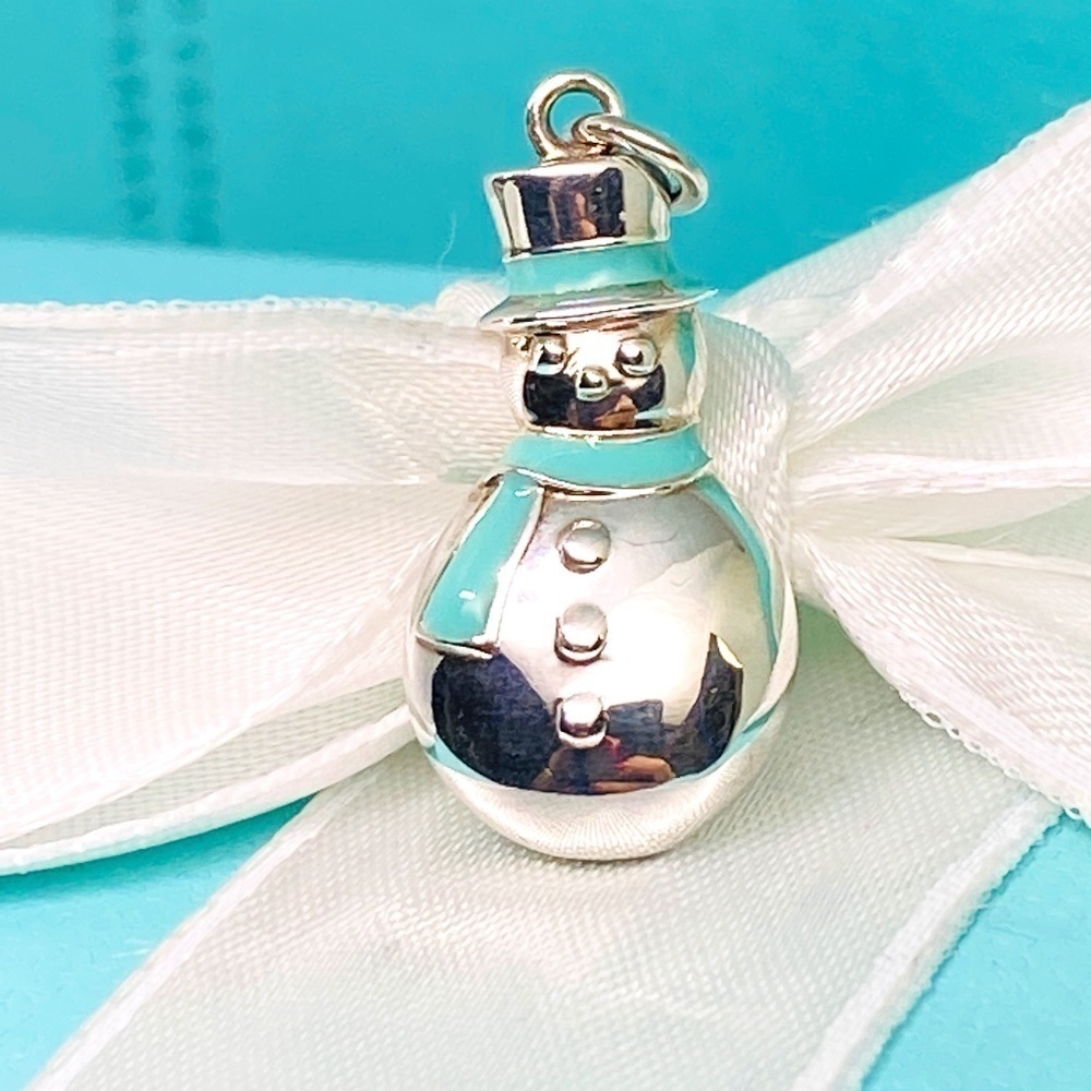 Tiffany & Co Snowman blue enamel scarf charm RARE box pouch 925 NWT